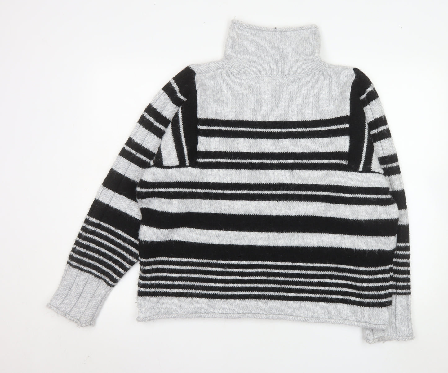 Next Women’s Grey & Black Striped Roll Neck Knit Jumper Size 16