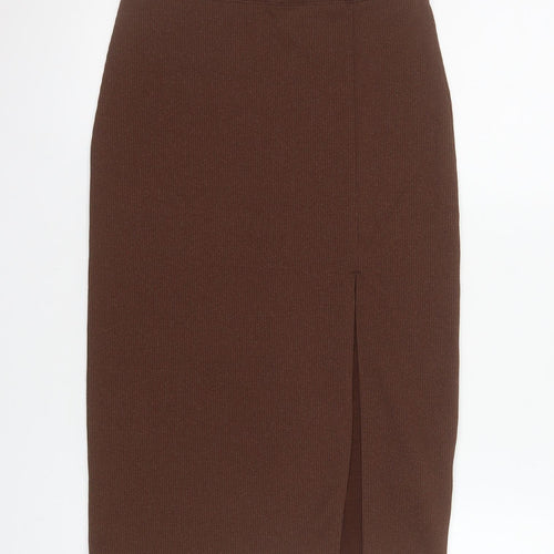 H&M Divided Women Brown Ribbed Knit Pencil Skirt Size S