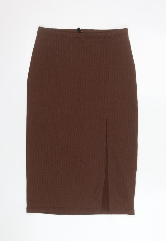 H&M Divided Women Brown Ribbed Knit Pencil Skirt Size S