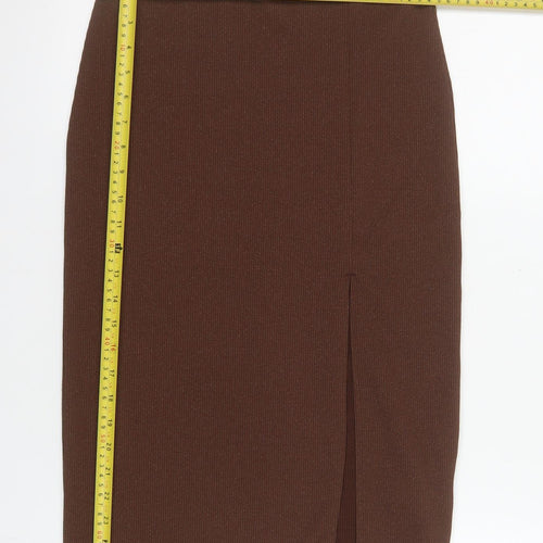H&M Divided Women Brown Ribbed Knit Pencil Skirt Size S