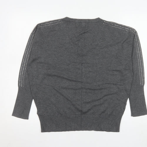 Monsoon Women's Grey Studded V-Neck Knit Jumper Size M