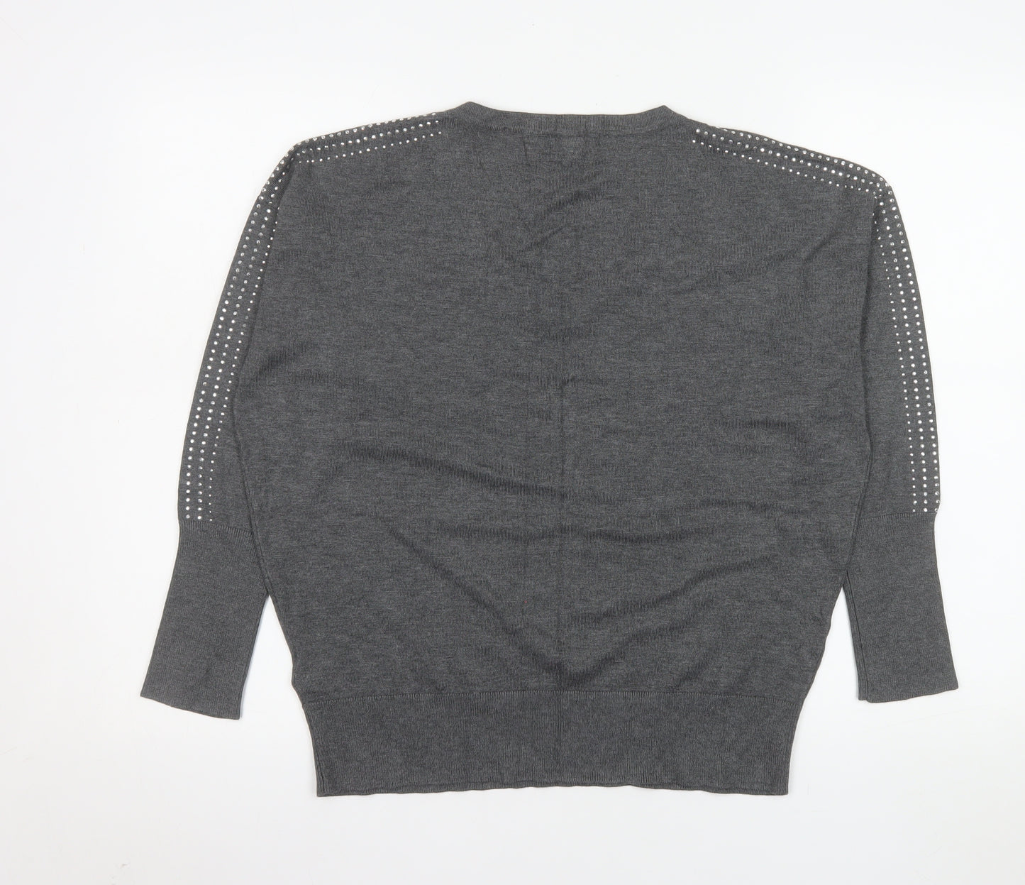 Monsoon Women's Grey Studded V-Neck Knit Jumper Size M