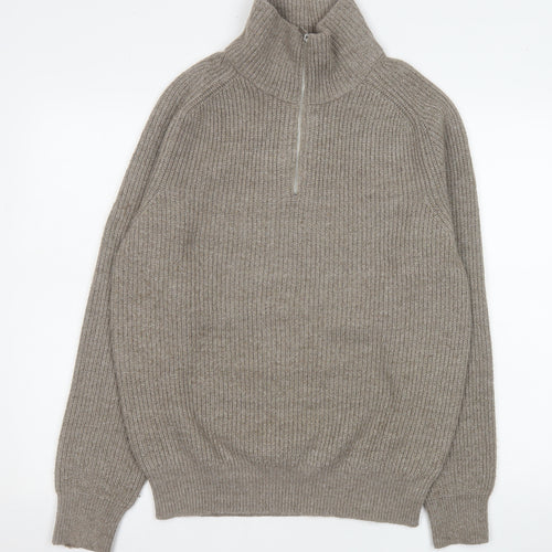 Next Mens Beige 1/2 Zip Ribbed Knit Sweatshirt Size S Classic Style