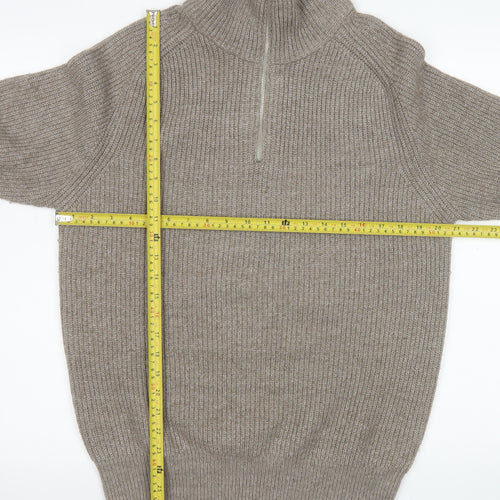 Next Mens Beige 1/2 Zip Ribbed Knit Sweatshirt Size S Classic Style