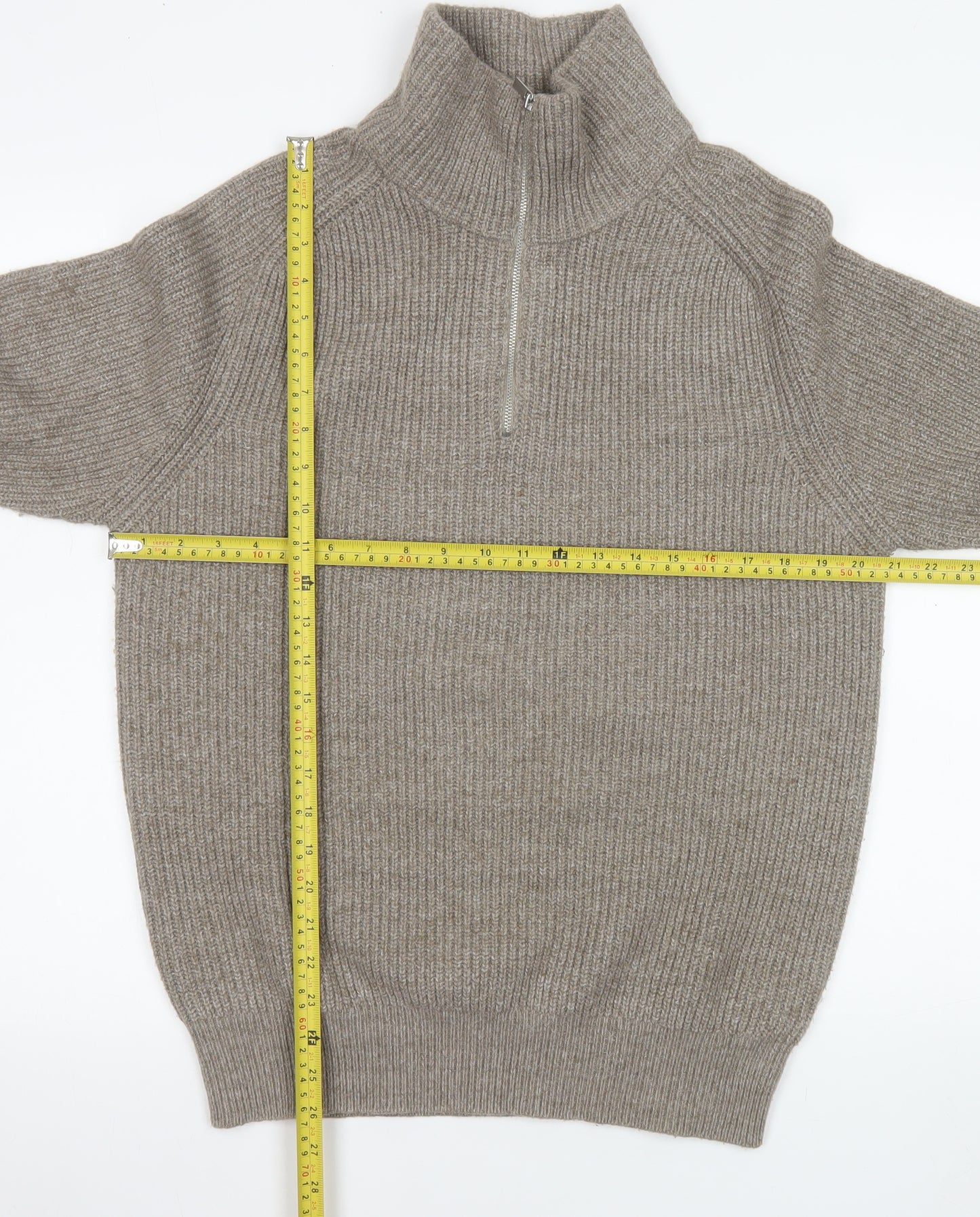 Next Mens Beige 1/2 Zip Ribbed Knit Sweatshirt Size S Classic Style