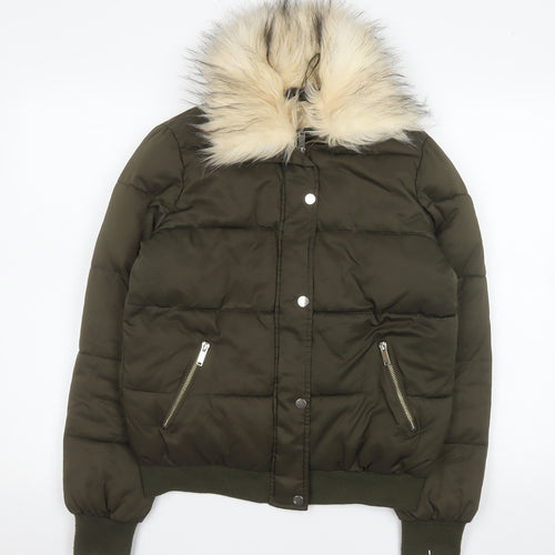 River Island Women’s Green Faux Fur Puffer Jacket UK 10