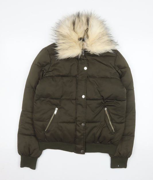 River Island Women’s Green Faux Fur Puffer Jacket UK 10