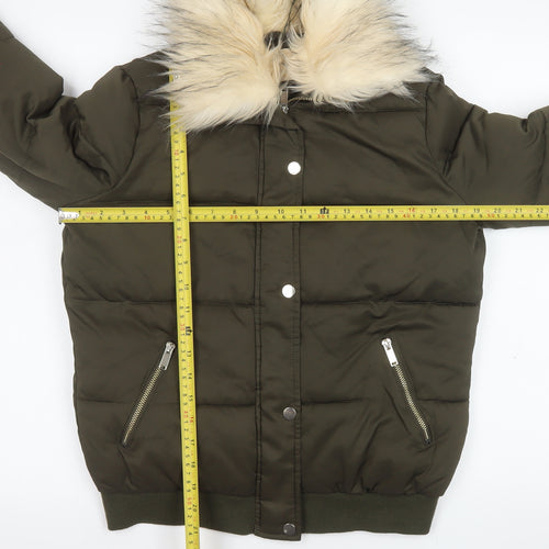 River Island Women’s Green Faux Fur Puffer Jacket UK 10