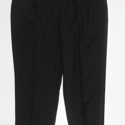 James Barry Mens Black 46 Regular Pleated Wool Blend Dress Trousers