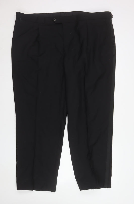 James Barry Mens Black 46 Regular Pleated Wool Blend Dress Trousers