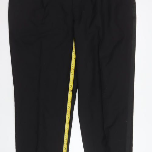 James Barry Mens Black 46 Regular Pleated Wool Blend Dress Trousers