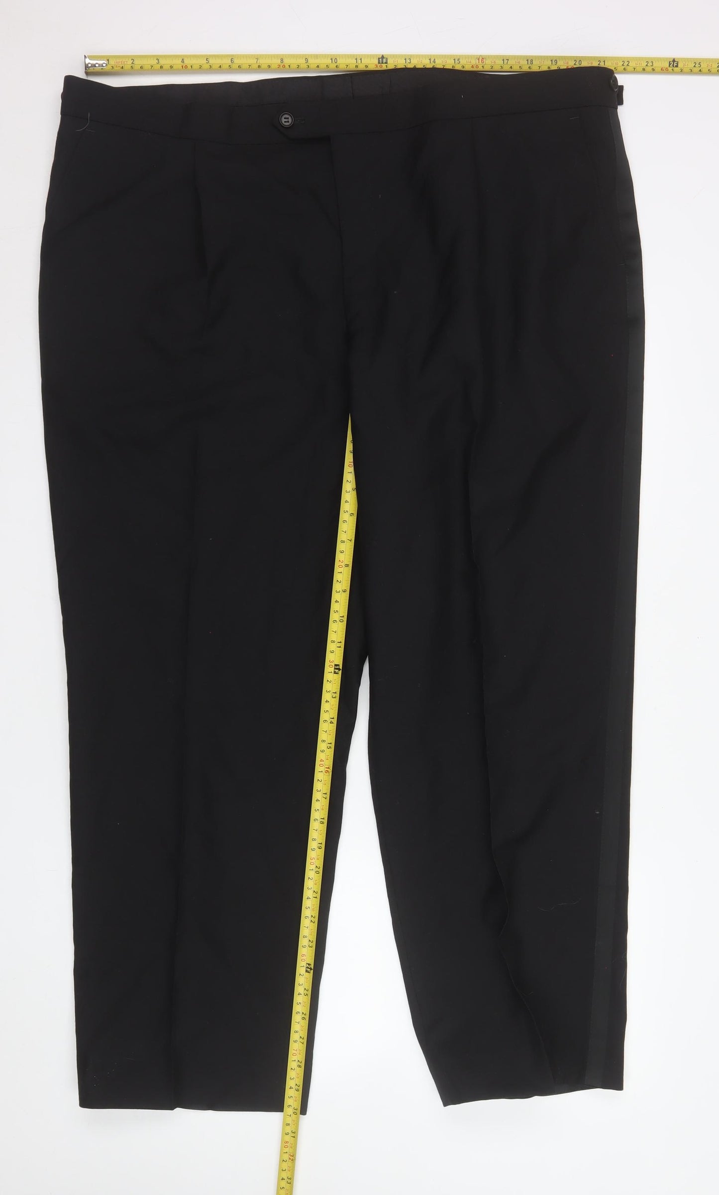 James Barry Mens Black 46 Regular Pleated Wool Blend Dress Trousers