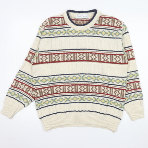 Marks and Spencer Men's Beige Fair Isle Wool Blend Pullover Jumper S