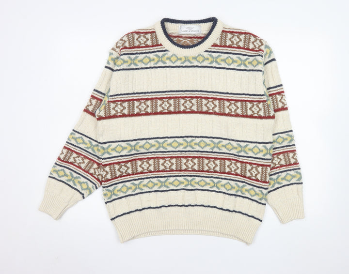 Marks and Spencer Men's Beige Fair Isle Wool Blend Pullover Jumper S