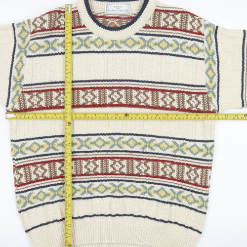 Marks and Spencer Men's Beige Fair Isle Wool Blend Pullover Jumper S