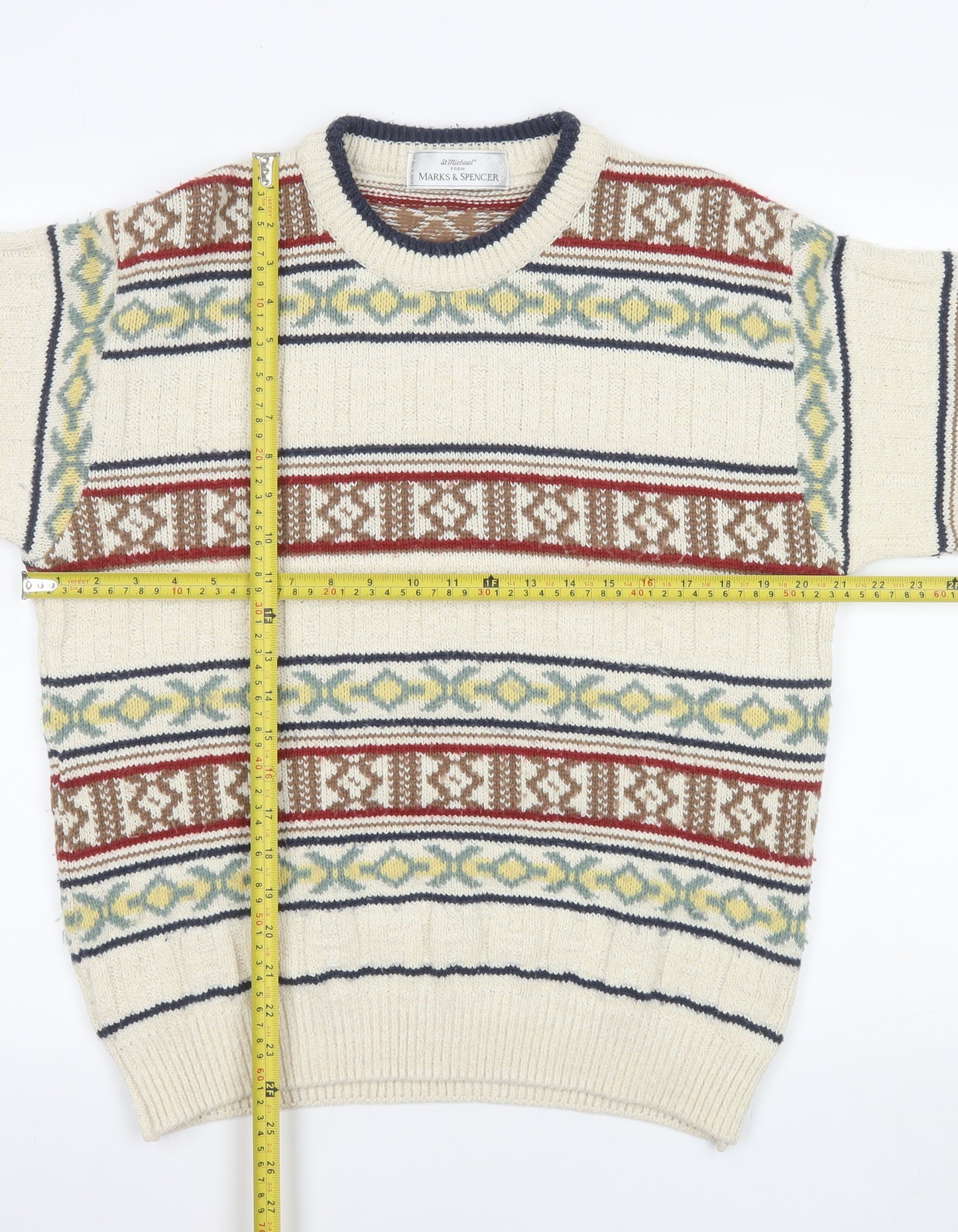 Marks and Spencer Men's Beige Fair Isle Wool Blend Pullover Jumper S