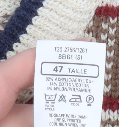 Marks and Spencer Men's Beige Fair Isle Wool Blend Pullover Jumper S