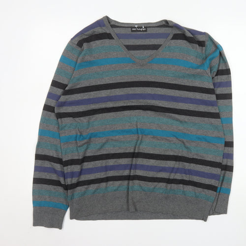 Marks and Spencer Men’s Multicoloured Striped V-Neck Jumper Size L