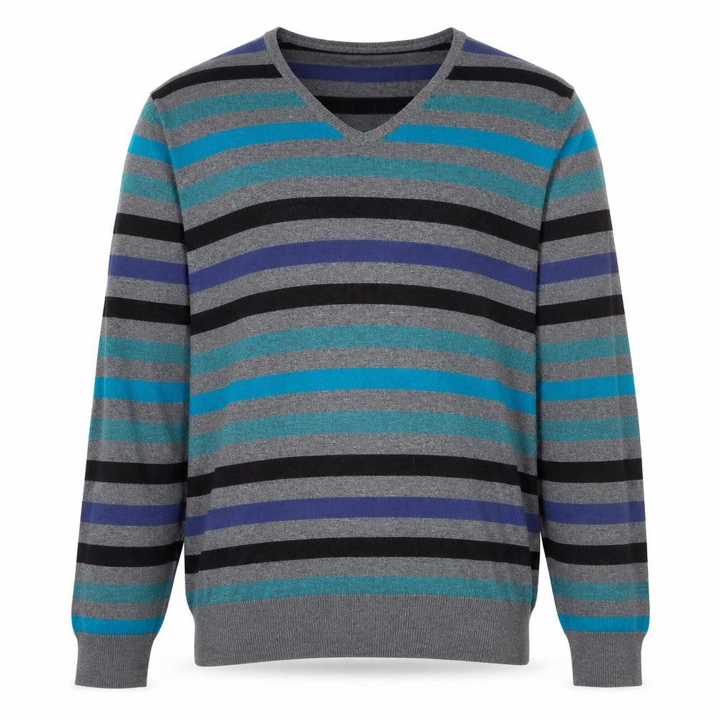 Front view of Marks & Spencer Men’s Multicoloured Striped V-Neck Jumper, size L