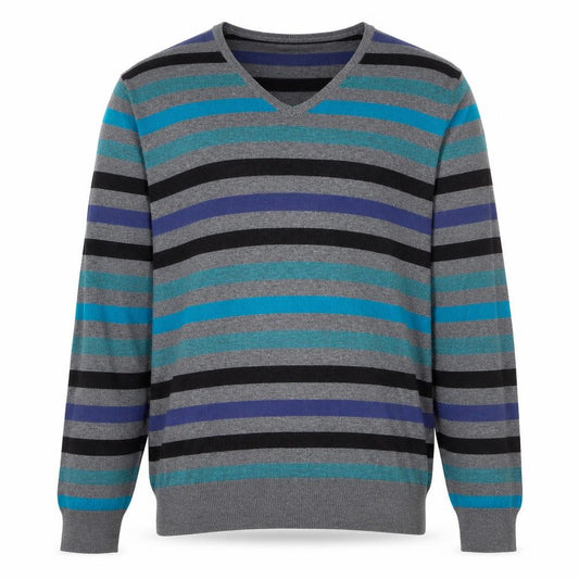 Front view of Marks & Spencer Men’s Multicoloured Striped V-Neck Jumper, size L