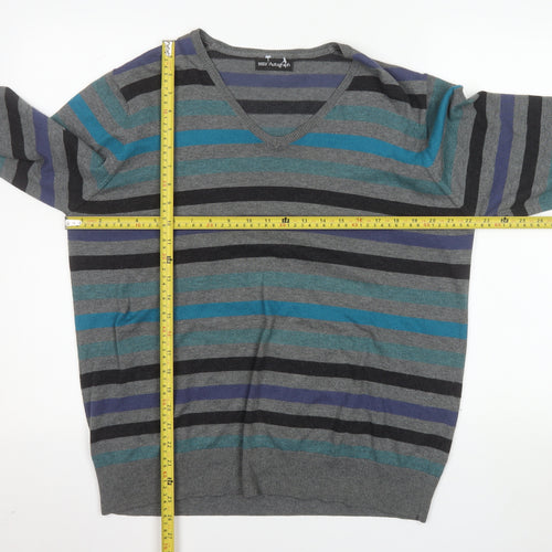 Marks and Spencer Men’s Multicoloured Striped V-Neck Jumper Size L
