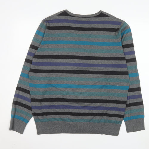 Marks and Spencer Men’s Multicoloured Striped V-Neck Jumper Size L