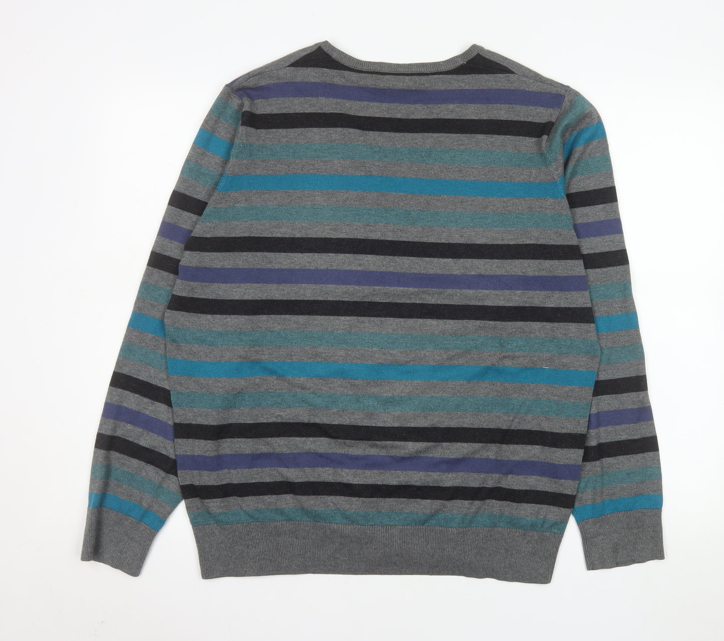 Marks and Spencer Men’s Multicoloured Striped V-Neck Jumper Size L