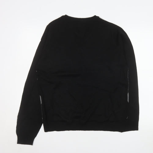 Chisel Men's Black Argyle V-Neck Acrylic Jumper Size S
