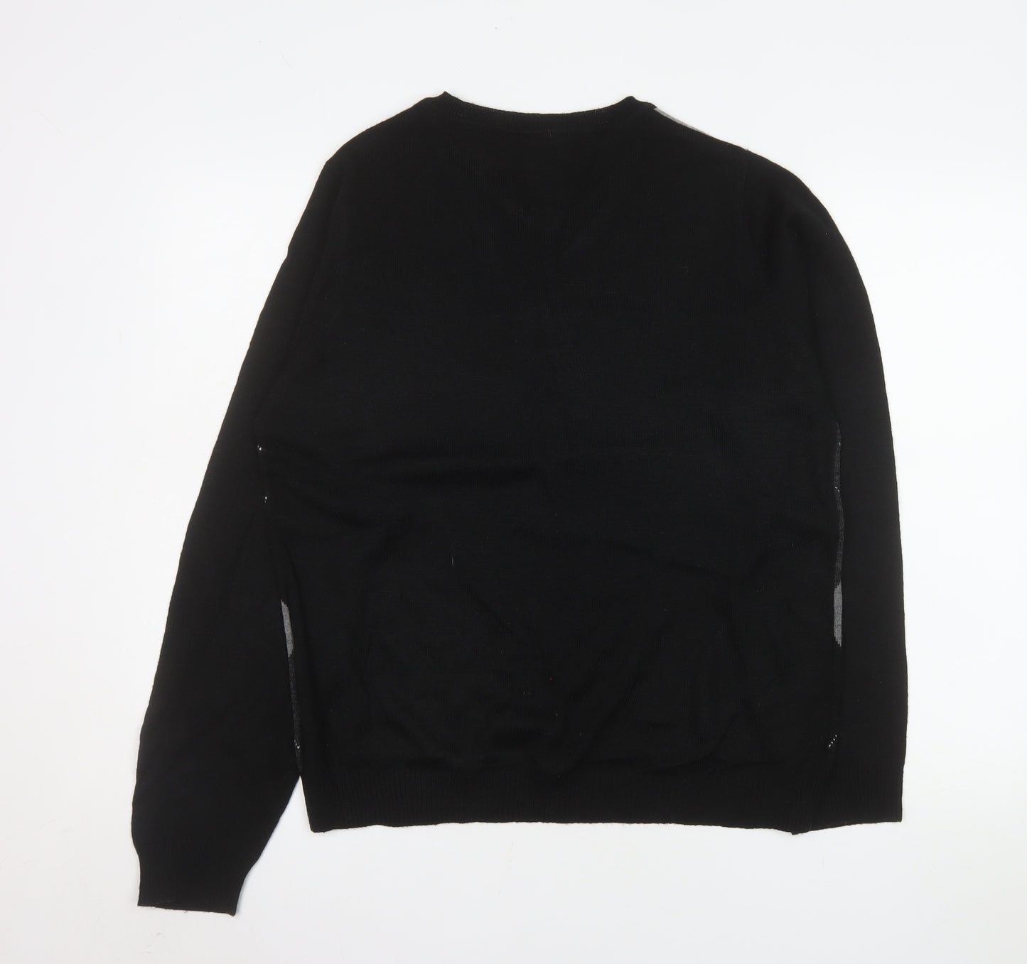 Chisel Men's Black Argyle V-Neck Acrylic Jumper Size S