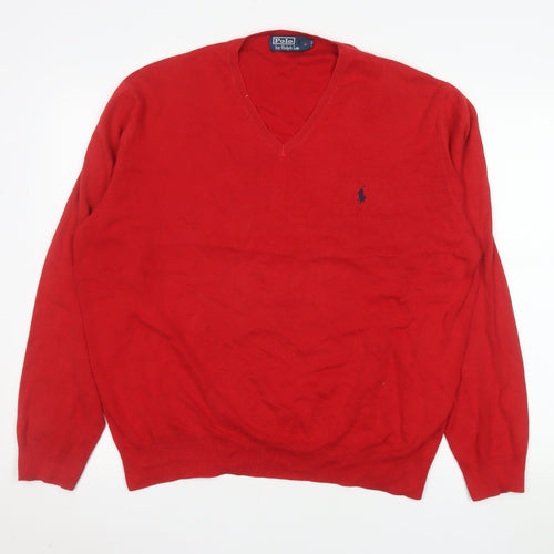 Ralph Lauren Men's Red V-Neck Cotton Jumper XL Classic Fit