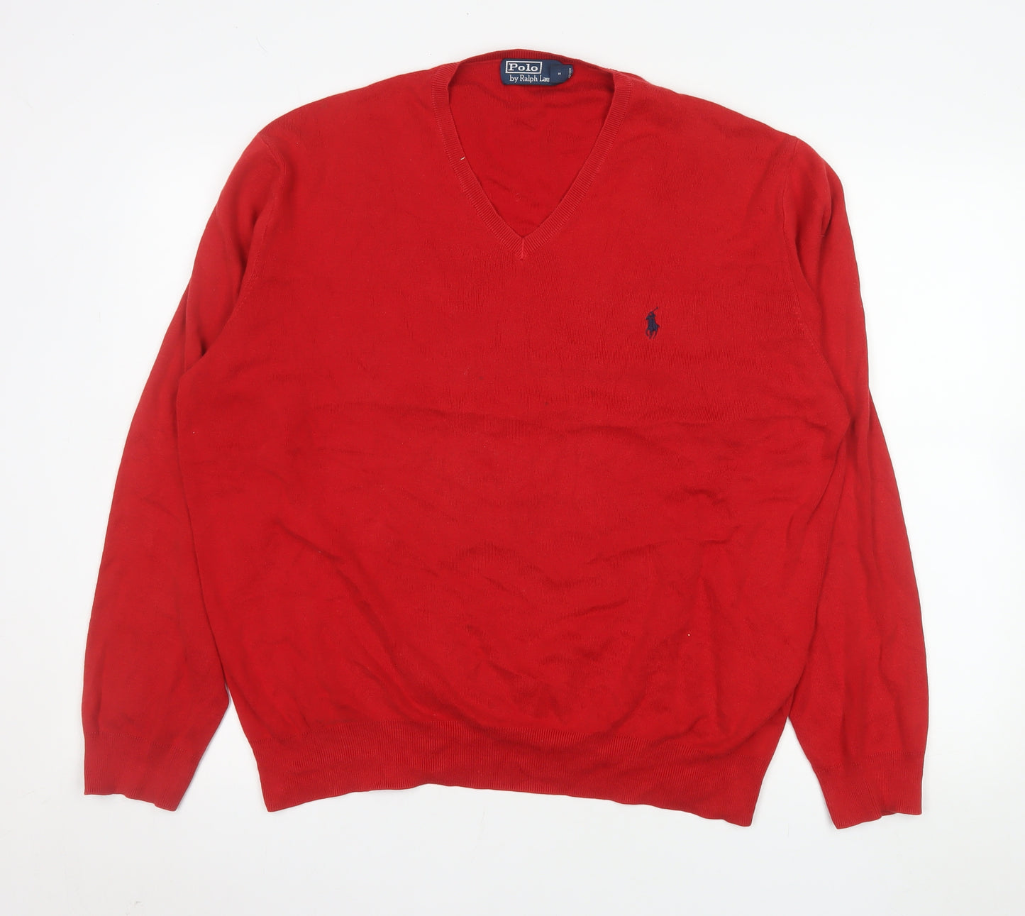 Ralph Lauren Men's Red V-Neck Cotton Jumper XL Classic Fit