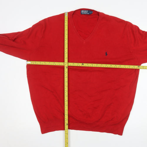 Ralph Lauren Men's Red V-Neck Cotton Jumper XL Classic Fit
