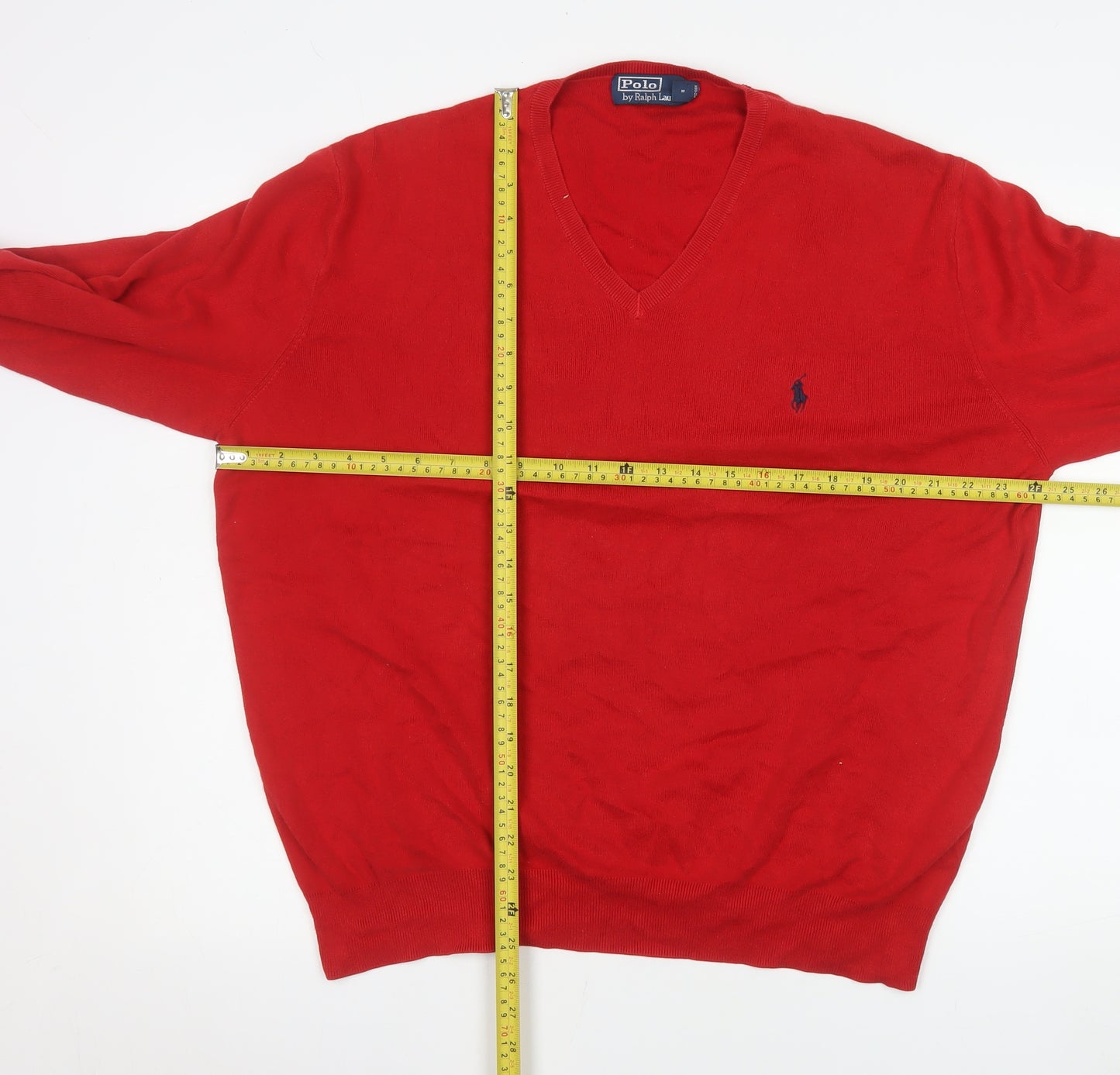 Ralph Lauren Men's Red V-Neck Cotton Jumper XL Classic Fit