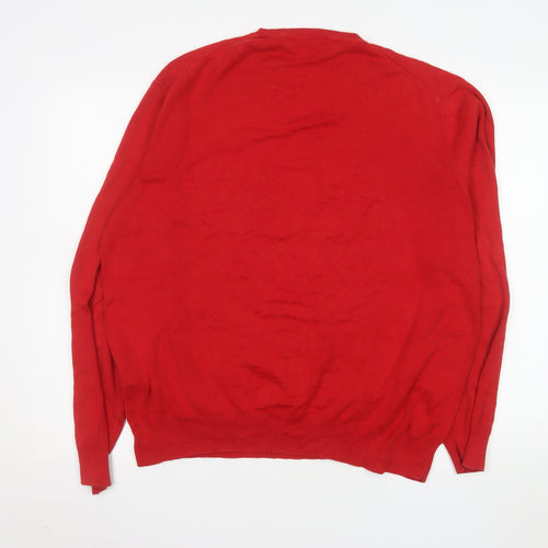 Ralph Lauren Men's Red V-Neck Cotton Jumper XL Classic Fit