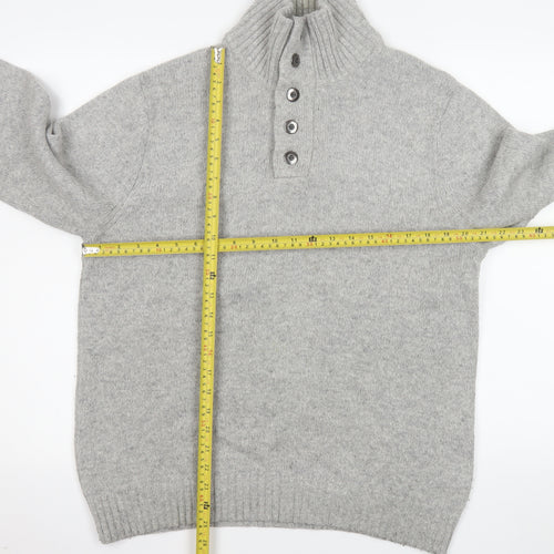 Lands' End Men's Grey Wool Blend High Neck Henley Jumper M