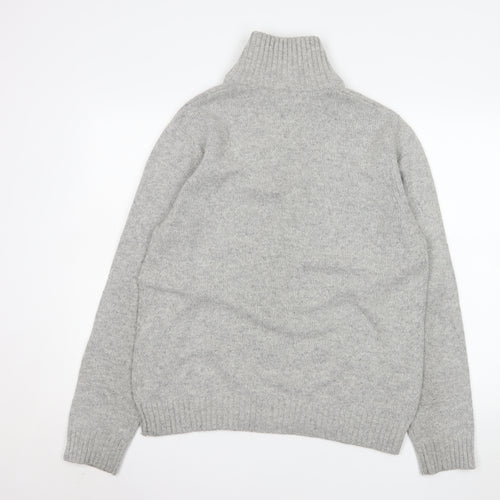 Lands' End Men's Grey Wool Blend High Neck Henley Jumper M
