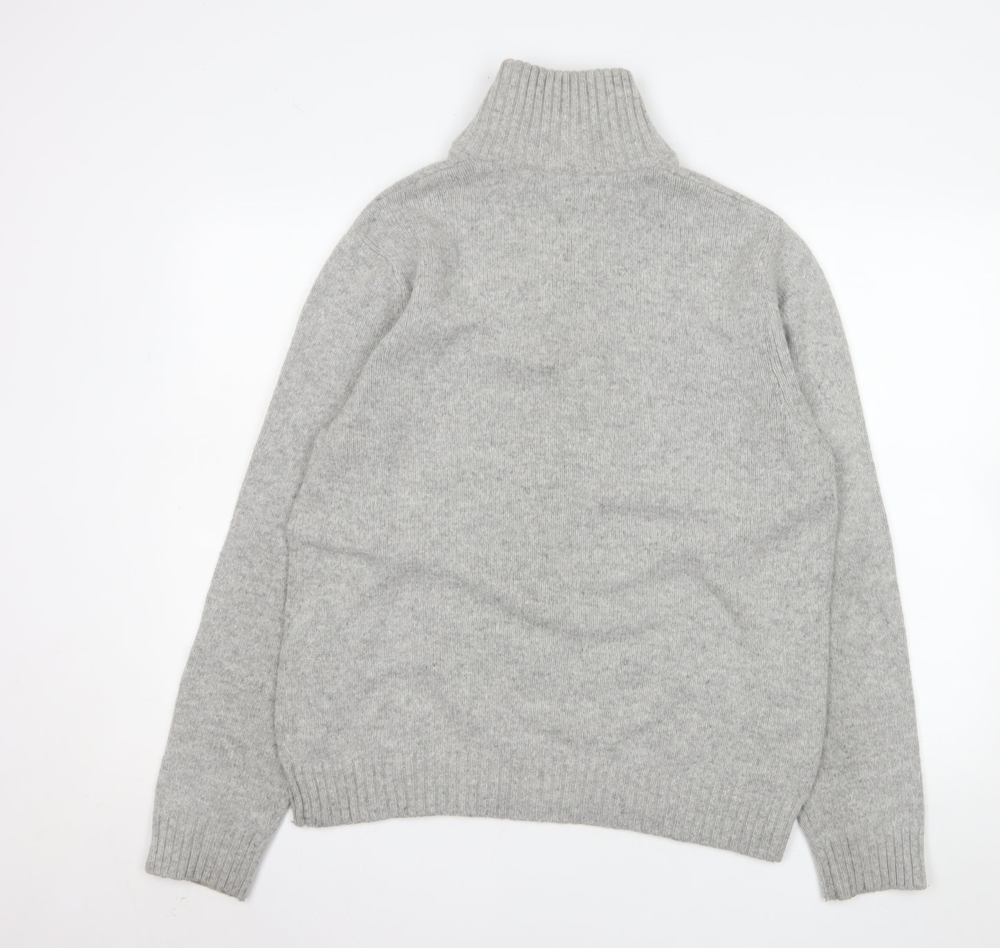Lands' End Men's Grey Wool Blend High Neck Henley Jumper M
