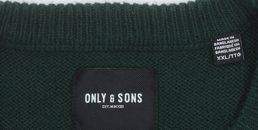 ONLY & SONS Men's Green 2XL Christmas Reindeer Jumper