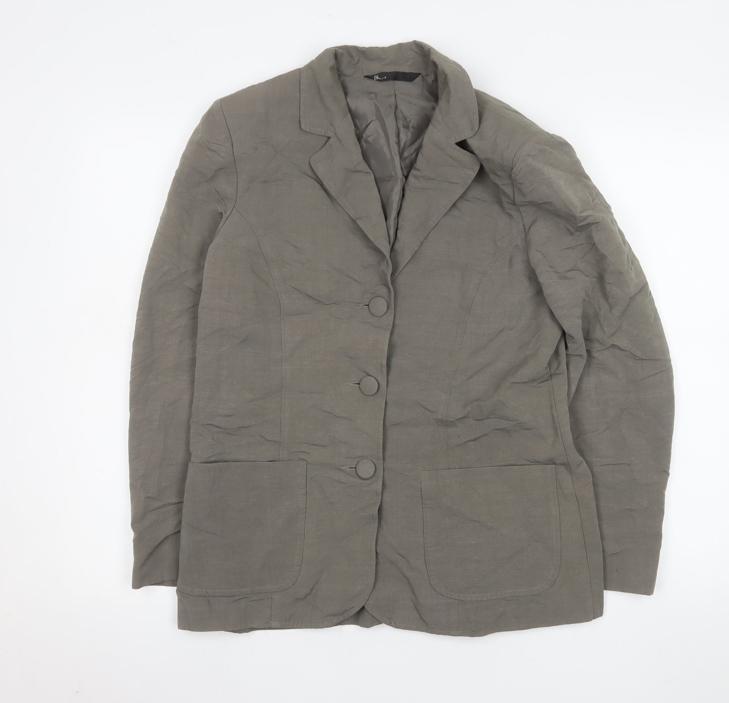 BHS Women’s Grey Linen Blend Blazer Jacket Size 12 Single Breasted
