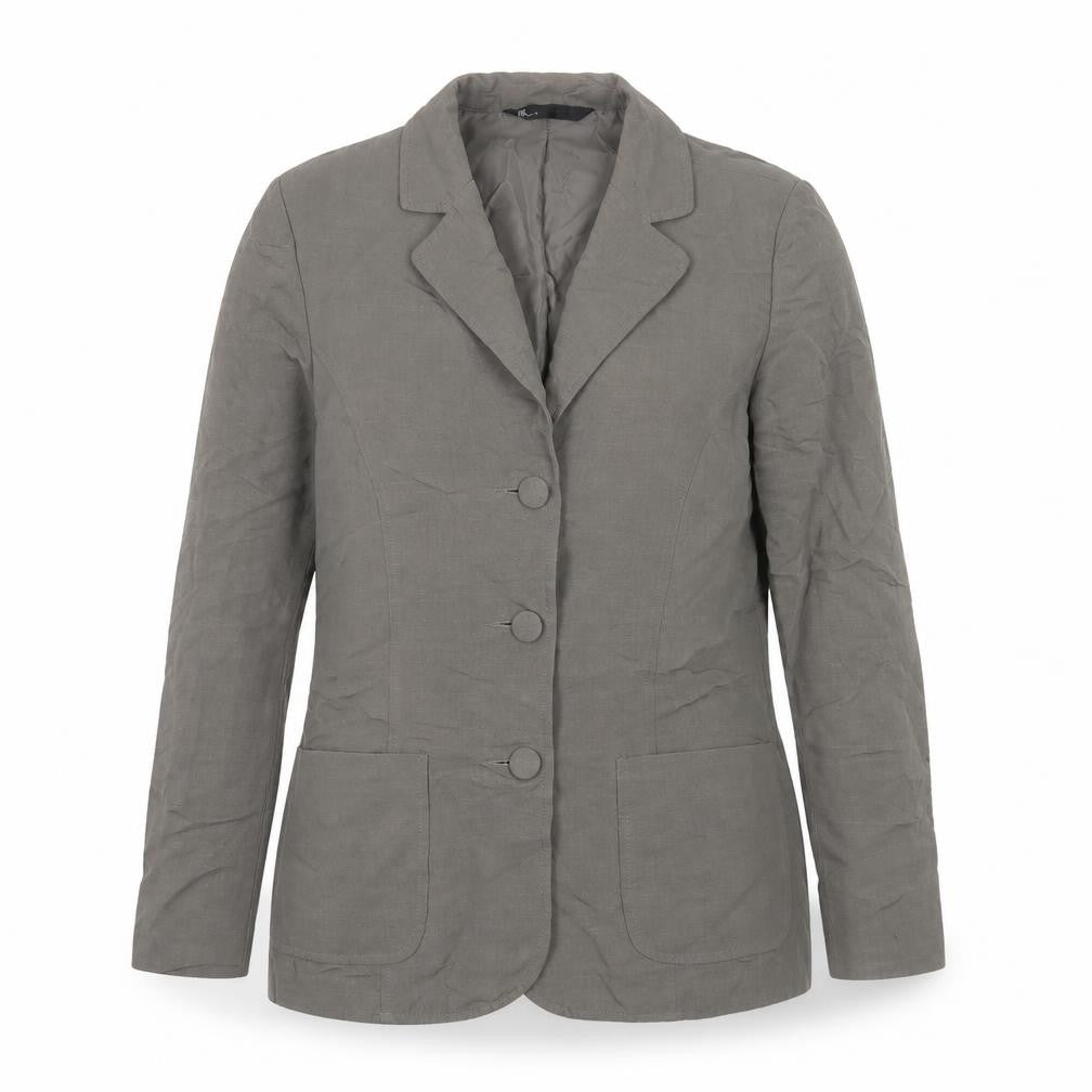 Front view of BHS Women’s Grey Linen Blend Blazer Jacket, size UK 12, Single Breasted