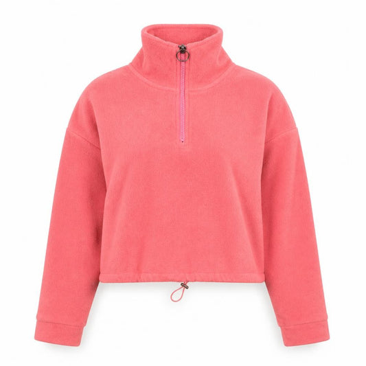 Front view of Brave Soul women’s pink fleece 1/4 zip pullover sweatshirt, size UK 6