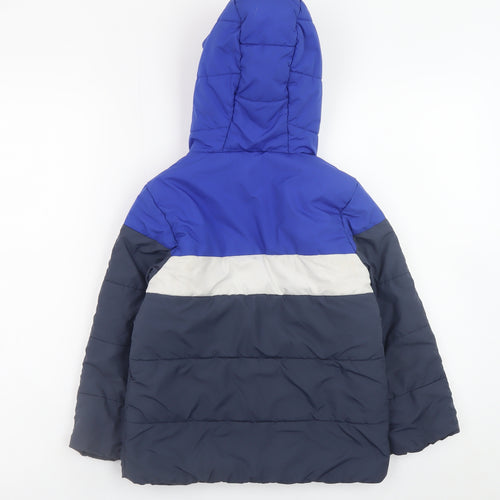 Adidas Boys Blue Colourblock Hooded Puffer Jacket 5-6 Years