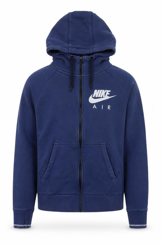 Front view of Nike Men Blue Full Zip Hoodie Small Cotton Sportswear