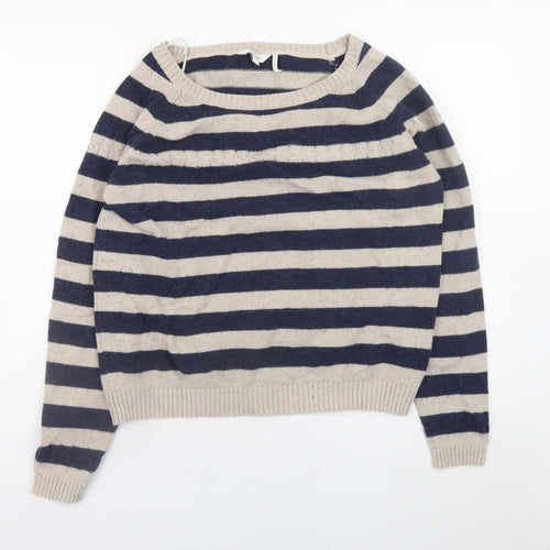 FatFace Womens Beige Navy Striped Wool Jumper Size 18 Regular Fit