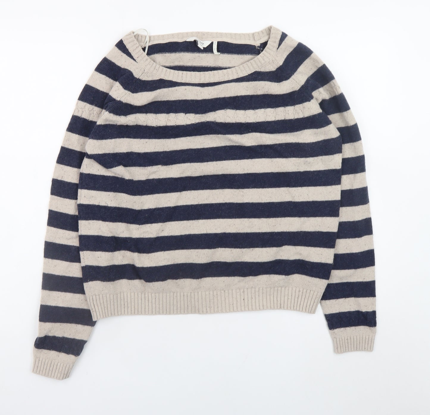 FatFace Womens Beige Navy Striped Wool Jumper Size 18 Regular Fit