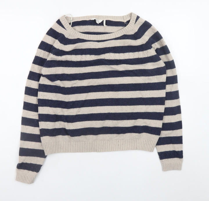 FatFace Womens Beige Navy Striped Wool Jumper Size 18 Regular Fit