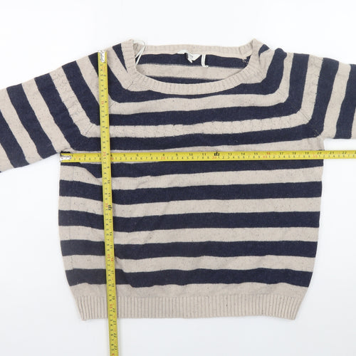 FatFace Womens Beige Navy Striped Wool Jumper Size 18 Regular Fit