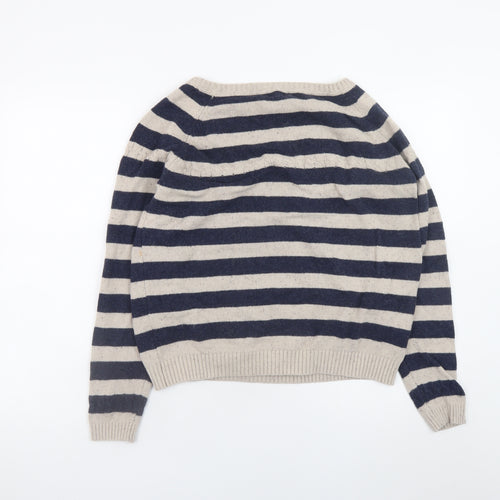 FatFace Womens Beige Navy Striped Wool Jumper Size 18 Regular Fit