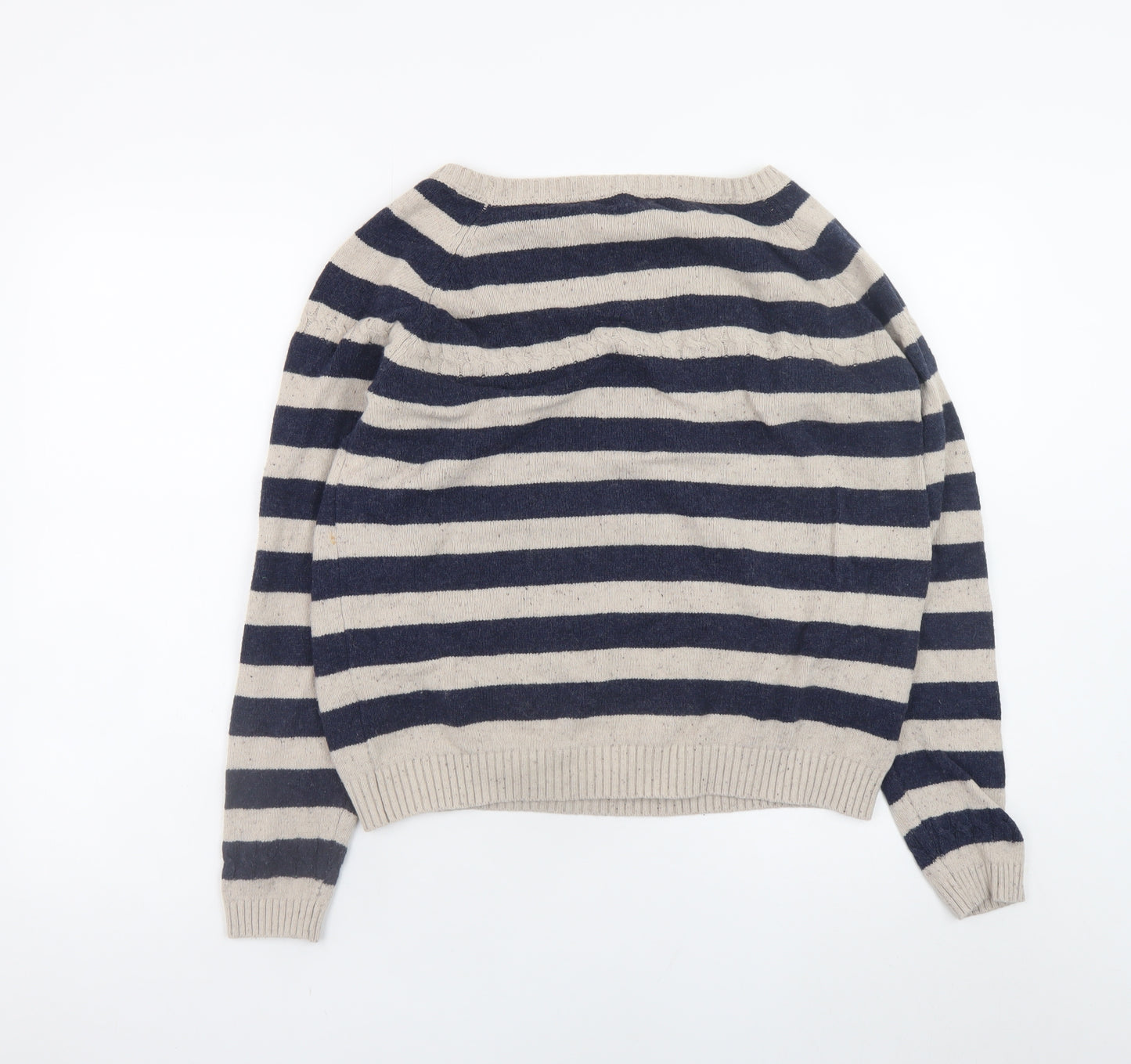 FatFace Womens Beige Navy Striped Wool Jumper Size 18 Regular Fit