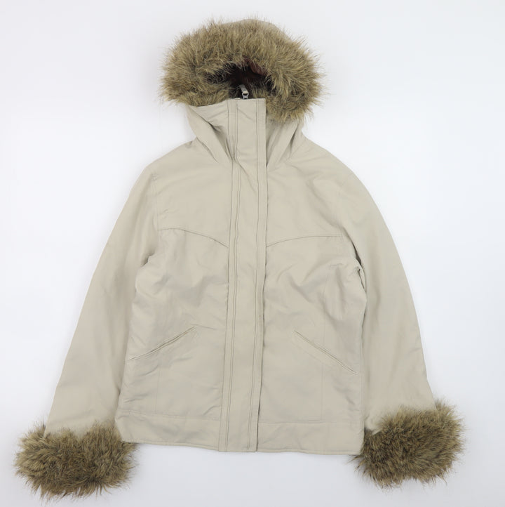 Denim Co Women Beige Faux Fur Trim Hooded Winter Parka Jacket Size 10